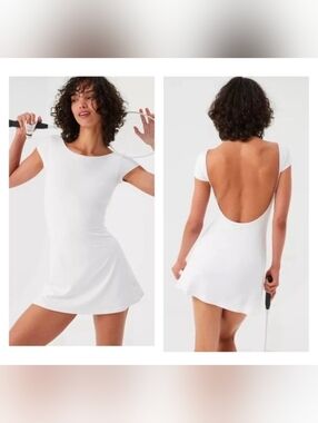 Aerie White A-Line Mini Dress with Scoop Neck and Built In Shorts SIZE: L.  NWOT